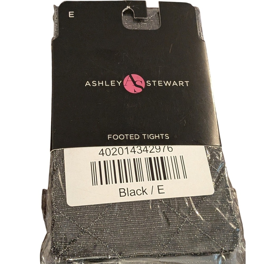 Ashley Stewart Black Silver Metallic Diamond Grid Footed Tights Plus Size E 3X